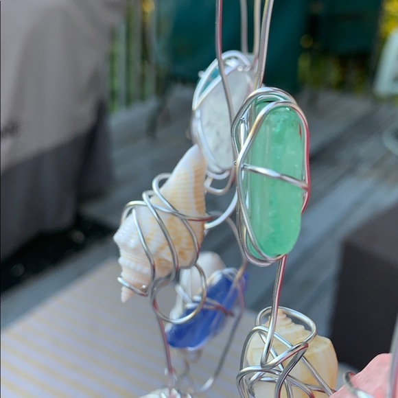 Beach sea glass seashells suncatcher wind chime #3 aqua amber pink blue clear - Picture 8 of 16